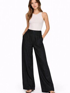 DISSH Black 100% Linen Wide Leg Trouser Pants High Waist Women’s US 10